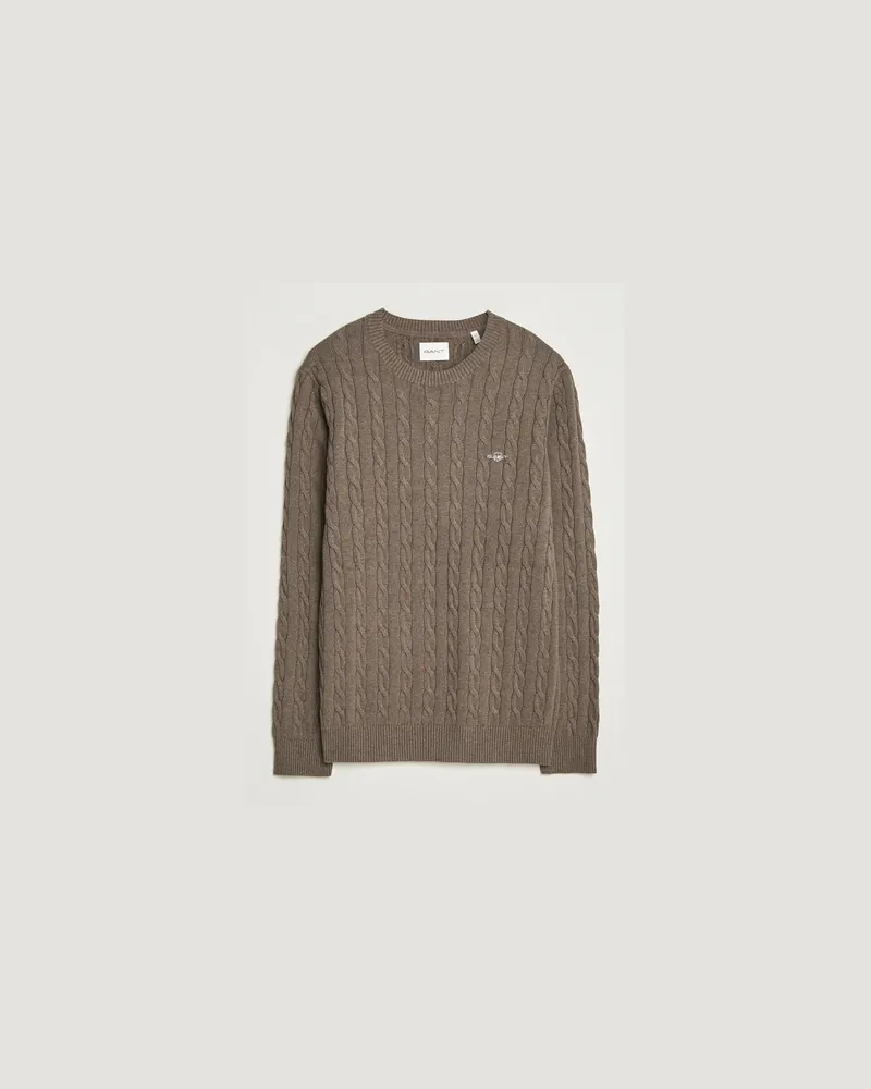 Gant Cotton Cable Crew Neck Pullover Seawood Melange Braun