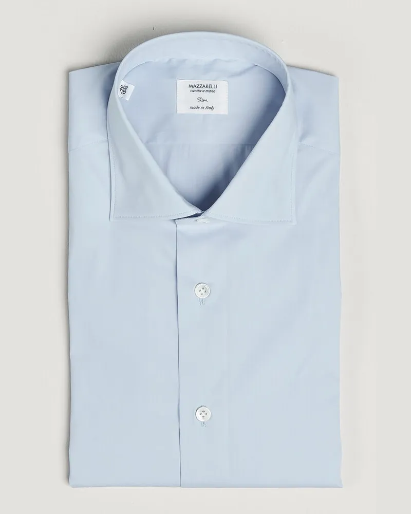 MAZZARELLI Soft Cotton Popeline Shirt Light Blue Blau