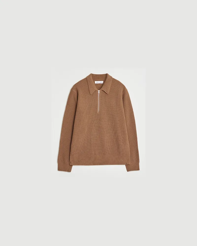 Samsøe & Samsøe Isak Knitted Half Zip Polo Otter Brown Braun