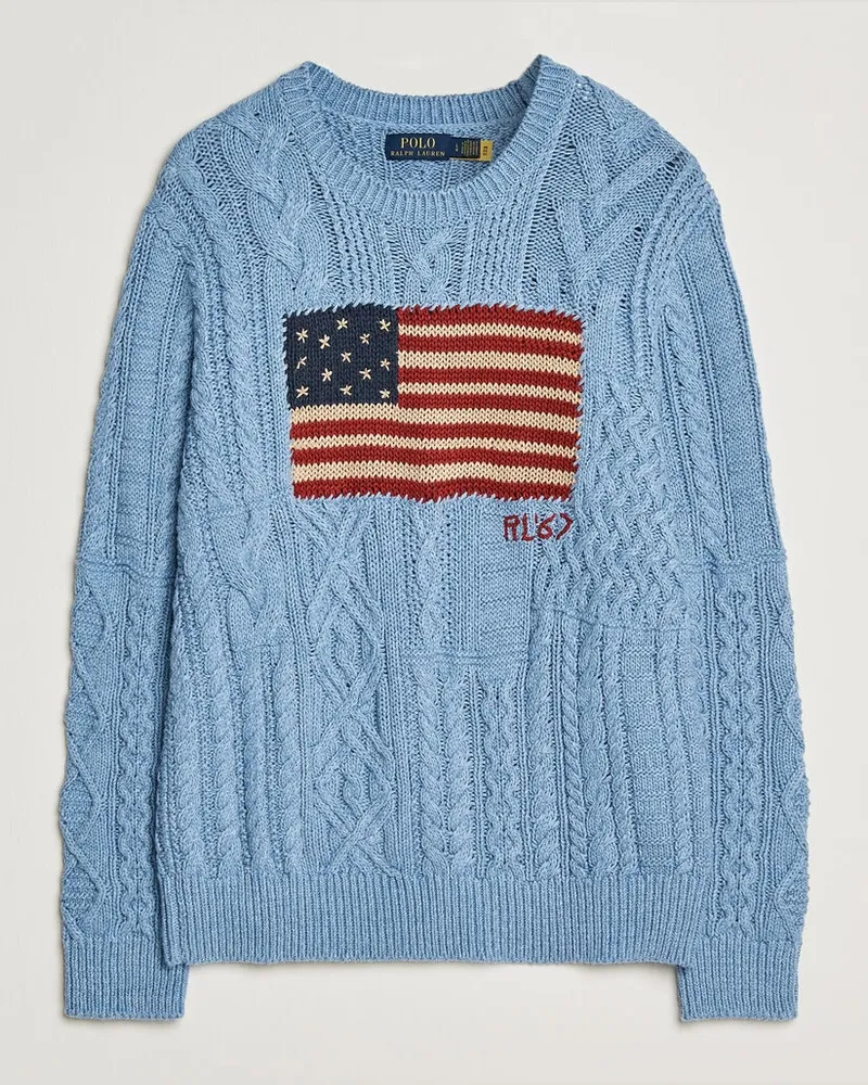 Ralph Lauren Cotton Flag Sweater Light Blue Combo Blau