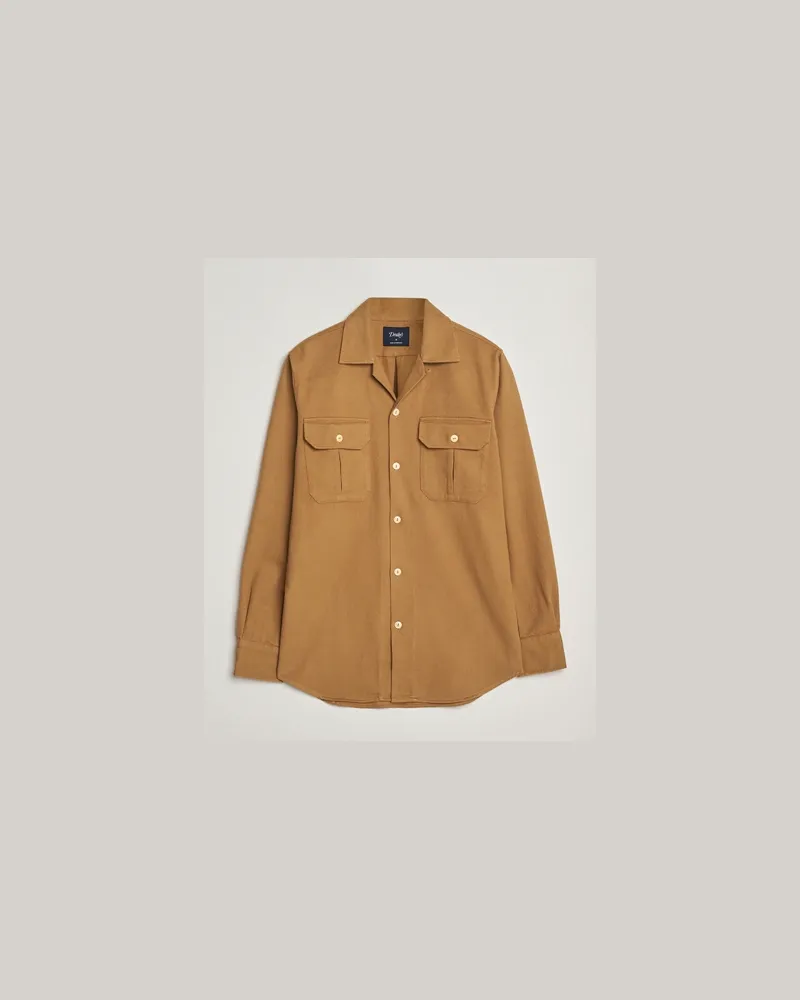 Drake's Drake's Brushed Twill Camp Collar Shirt Sand Braun