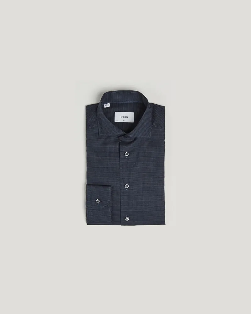 Eton Slim Fit Checked Wrinkle Free Flannel Shirt Navy Blau