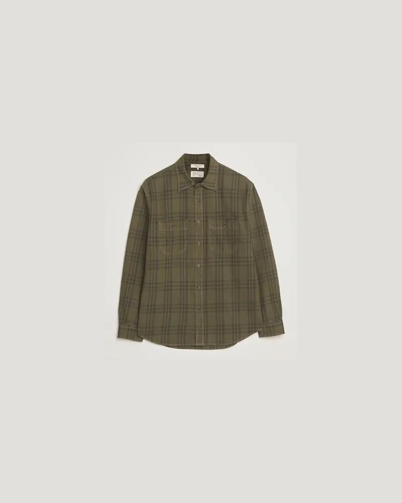 Nudie Jeans Julian Worker Checked Shirt Olive Grün
