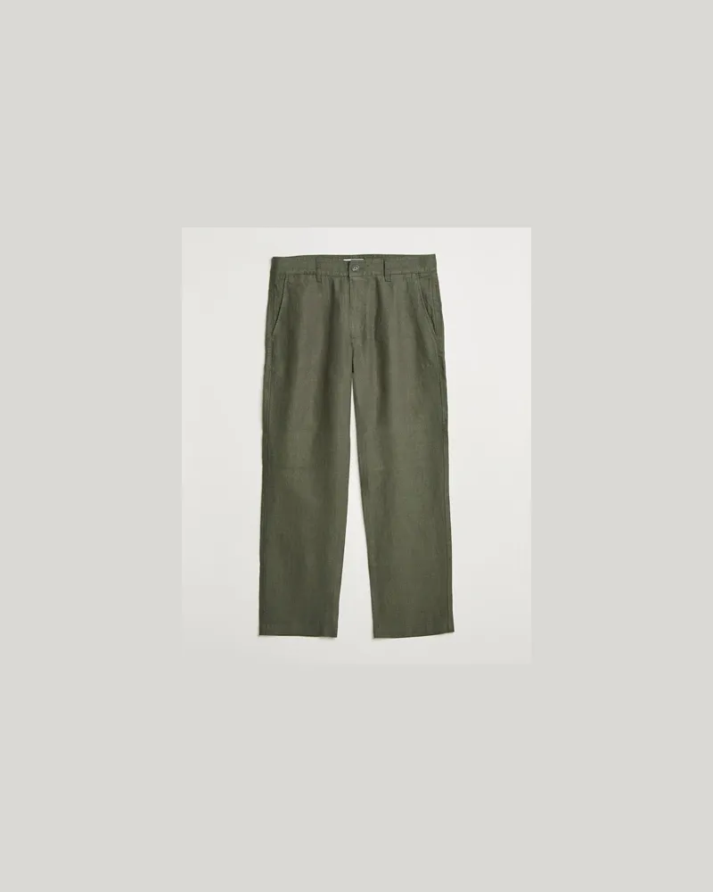 NN 07 Aden Regular Fit Linen Trousers Croc Green Grün