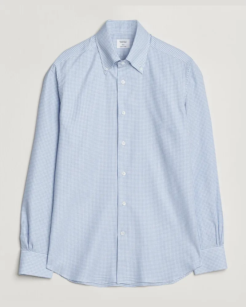 MAZZARELLI Soft Oxford Button Down Shirt Light Blue Check Blau
