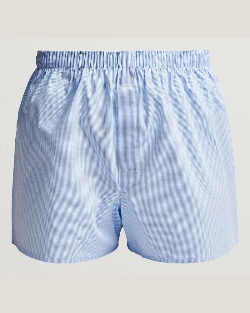 Sunspel Classic Woven Cotton Boxer Shorts Light Blue Gingham Blau