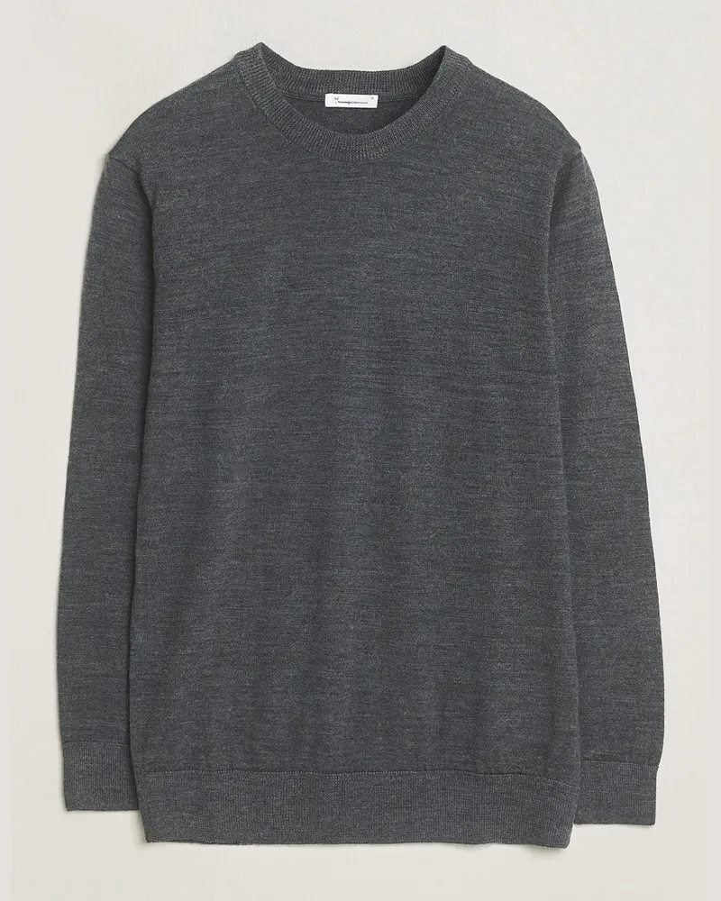 Knowledge Cotton Apparel Regular Merino Knit Crew Neck Dark Grey Melang Grau