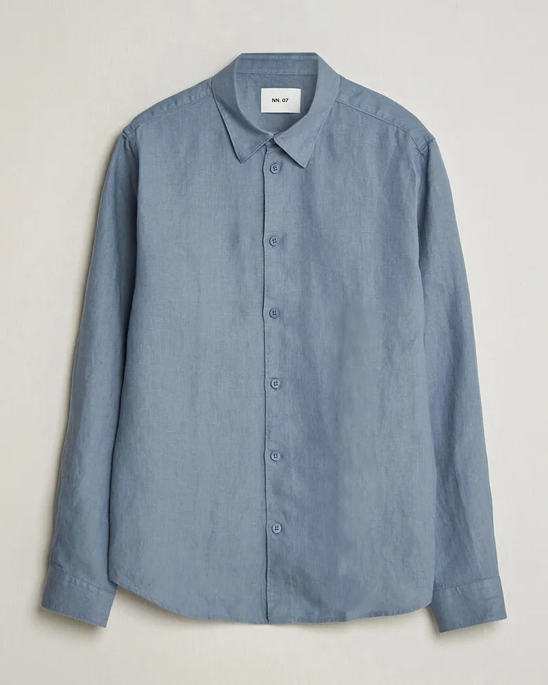 NN 07 Enzo Linen Shirt Stone Blue Blau