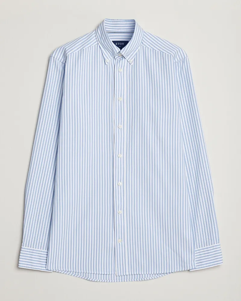 Eton Slim Fit Royal Oxford Stripe Button Down Light Blue Blau