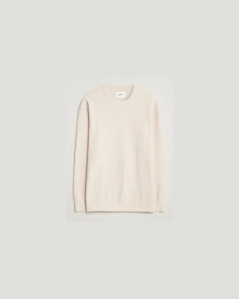 NN 07 Danny Rib Knitted Crew Neck Ivory Weiß