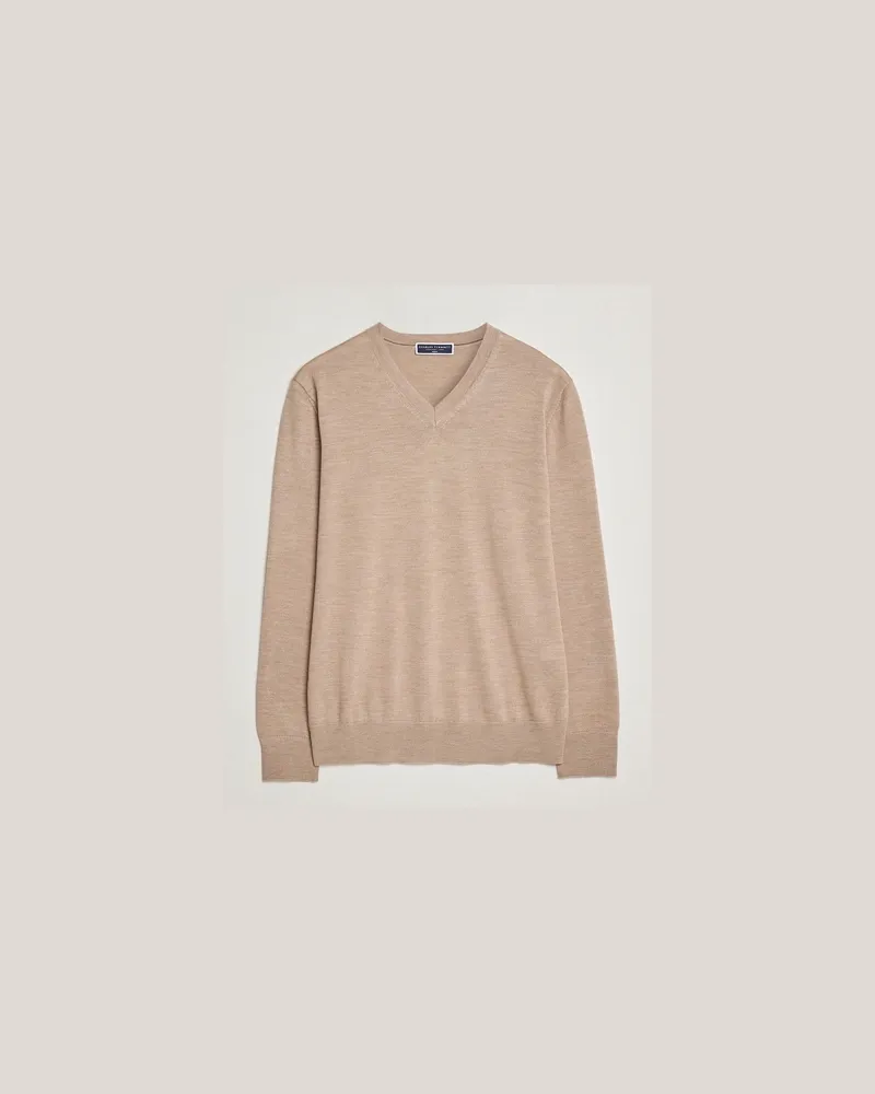 Charles Tyrwhitt Pure Merino V-Neck Jumper Oatmeal Beige