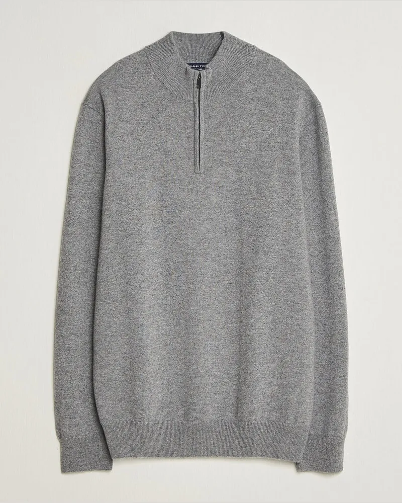 Charles Tyrwhitt Pure Cashmere Zip Neck Jumper Grey Grau