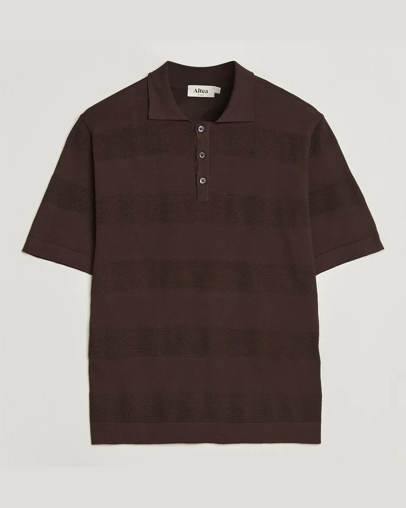 Altea Block Stripe Knitted Polo Dark Brown Braun