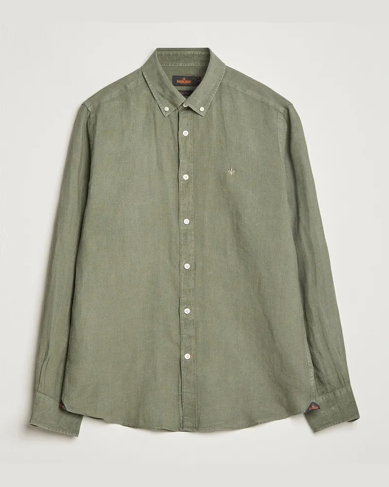 Morris Douglas Button Down Linen Shirt Olive Grün