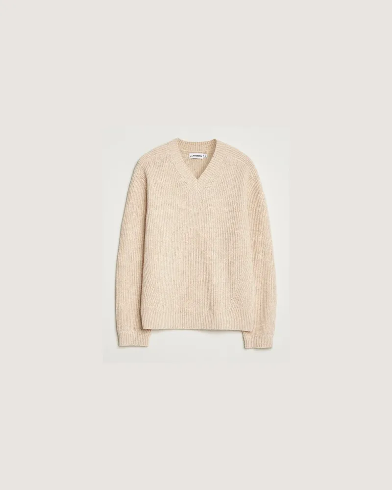 J.Lindeberg Vitor Wool Heavy Knitted V-Neck Moonbeam Melange Beige