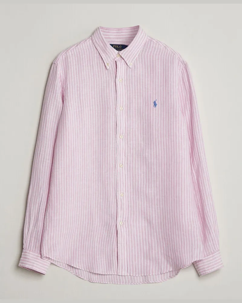 Ralph Lauren Custom Fit Linen Shirt Pink/White Rosa