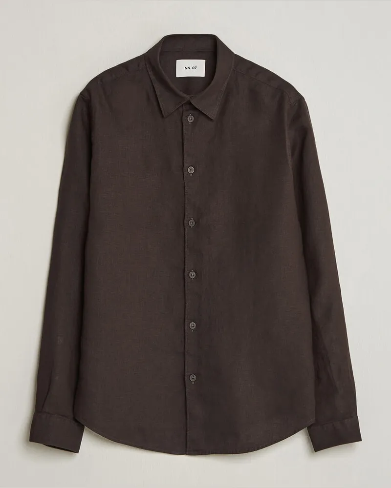 NN 07 Enzo Linen Shirt Deep Truffle Braun