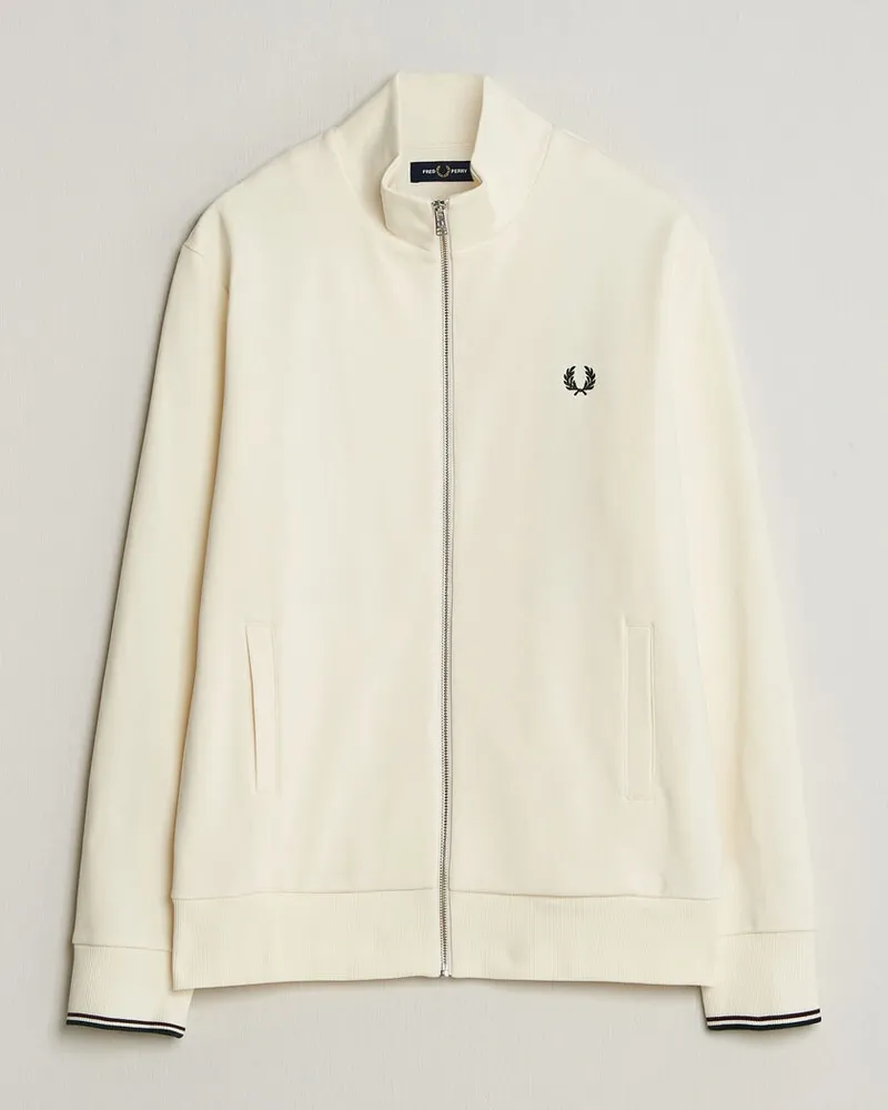 Fred Perry Full Zip Sweatshirt Ecru Weiß