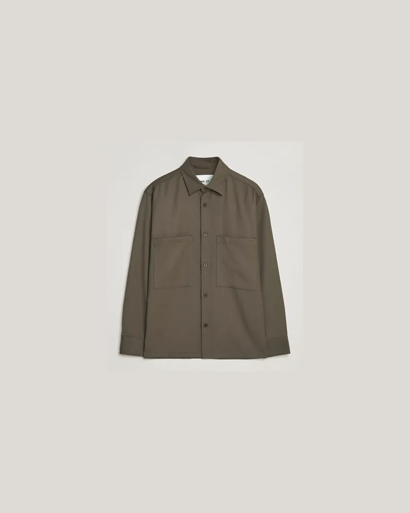 NN 07 Freddy Wool/Tencel Overshirt Mable Husk Grün