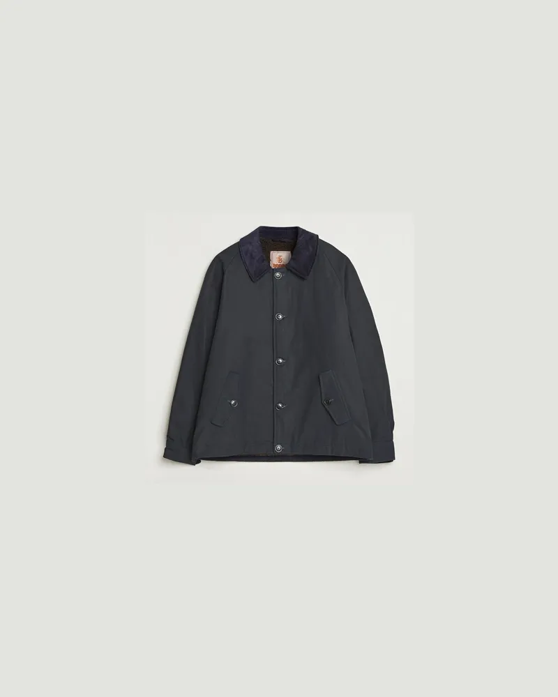 Baracuta Waxed Sherling Lined Deck Jacket Dark Navy Blau