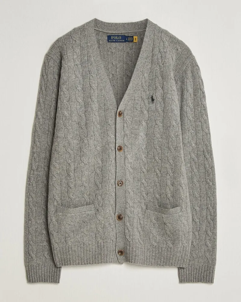 Ralph Lauren Wool/Cashmere Cable Cardigan Fawn Grey Heather Grau