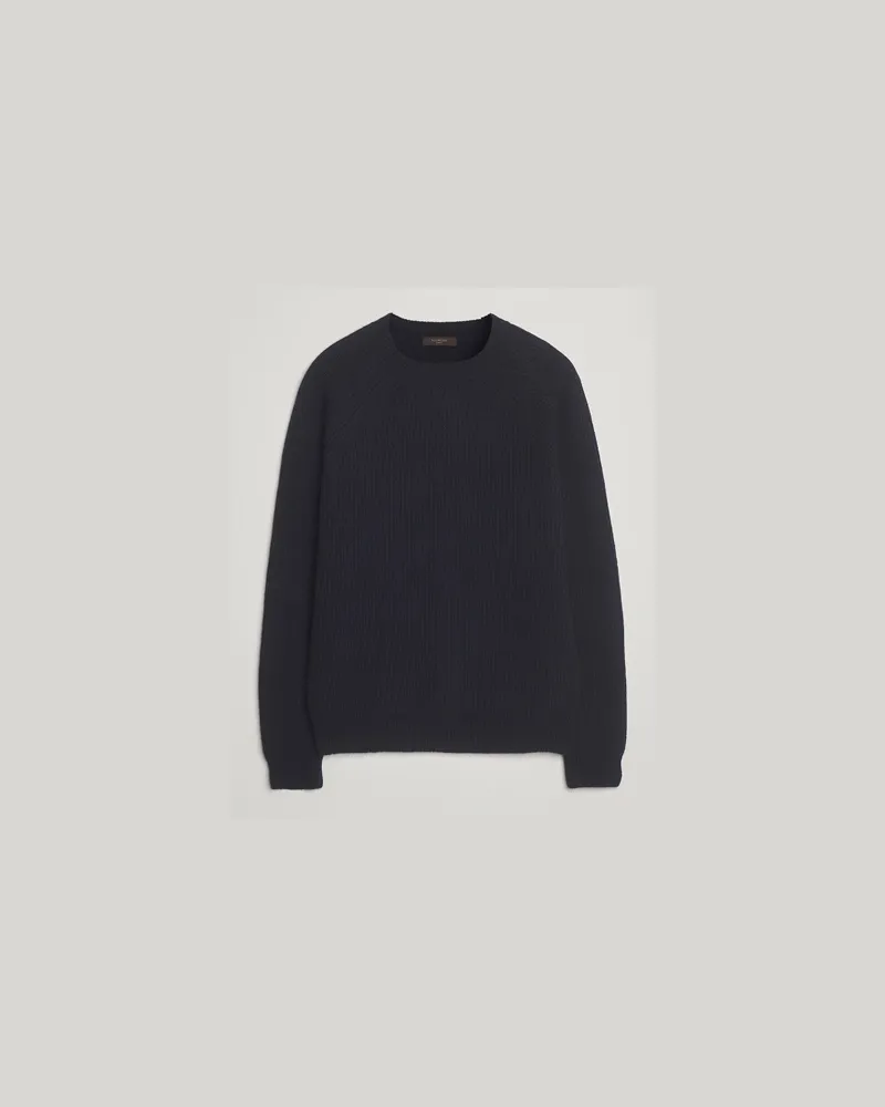Zanone Fisherman Rib Wool Sweater Navy Blau