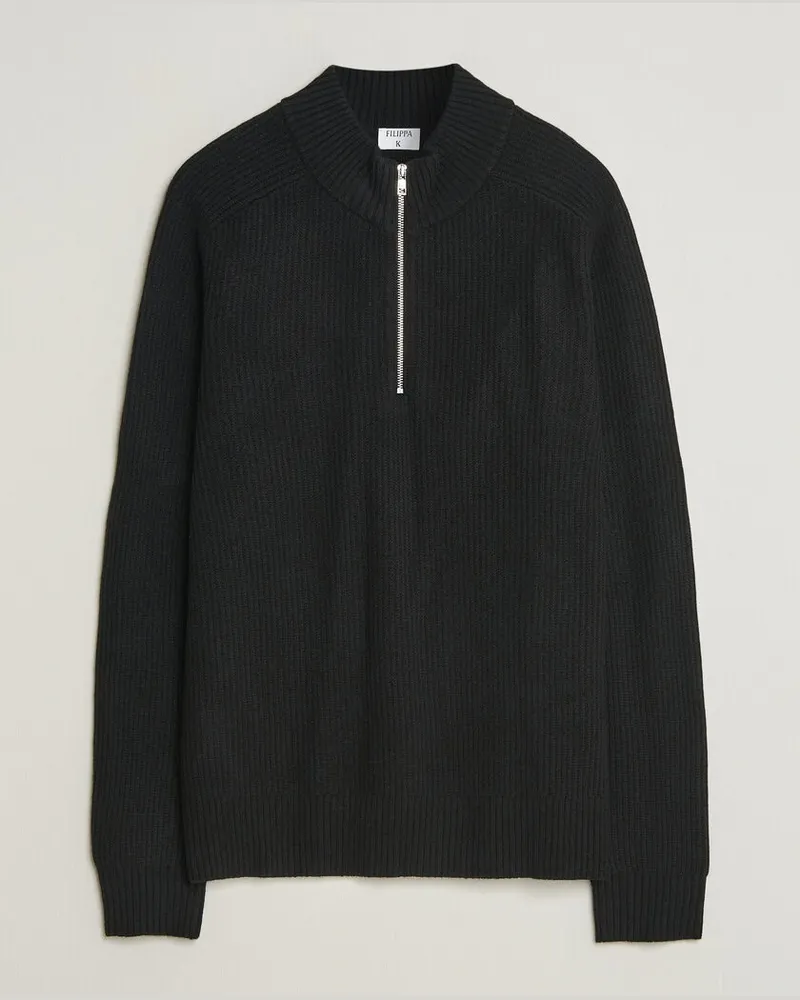 Filippa K Ribbed Wool Knitted Half Zip Black Schwarz