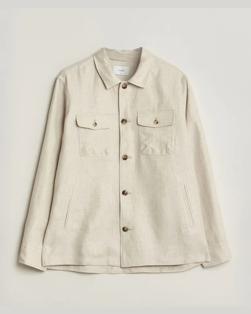 Eton Four Pocket Linen Lyocell Shirt Jacket Off White Weiß