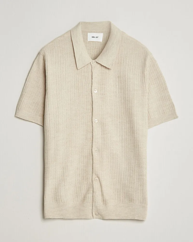 NN 07 Nolan Knitted Short Sleeve Shirt Ivory Beige