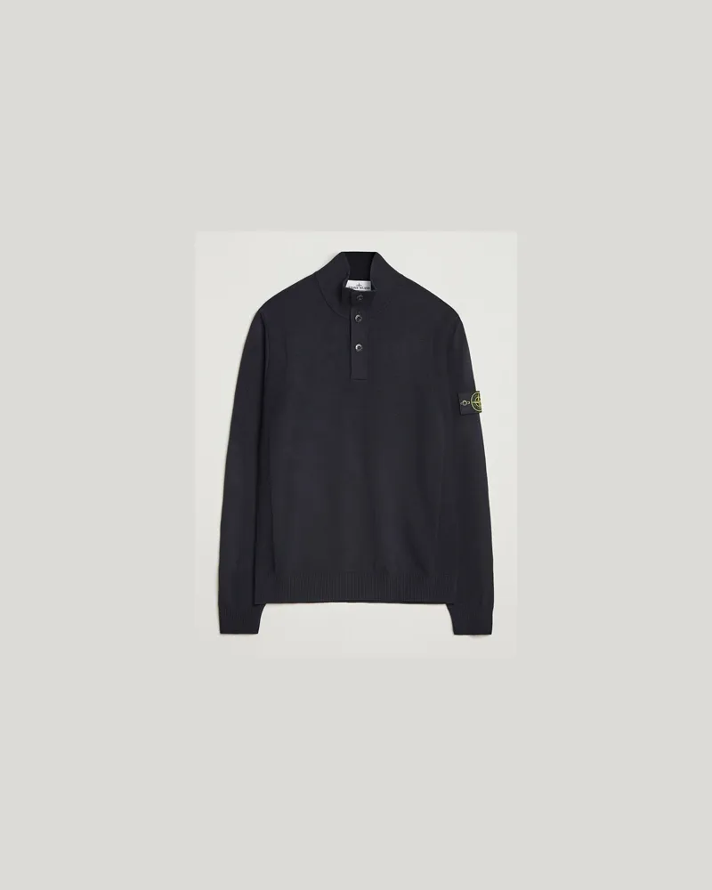 Stone Island Stretch Wool Knitted Half Button Jumper Navy Blau
