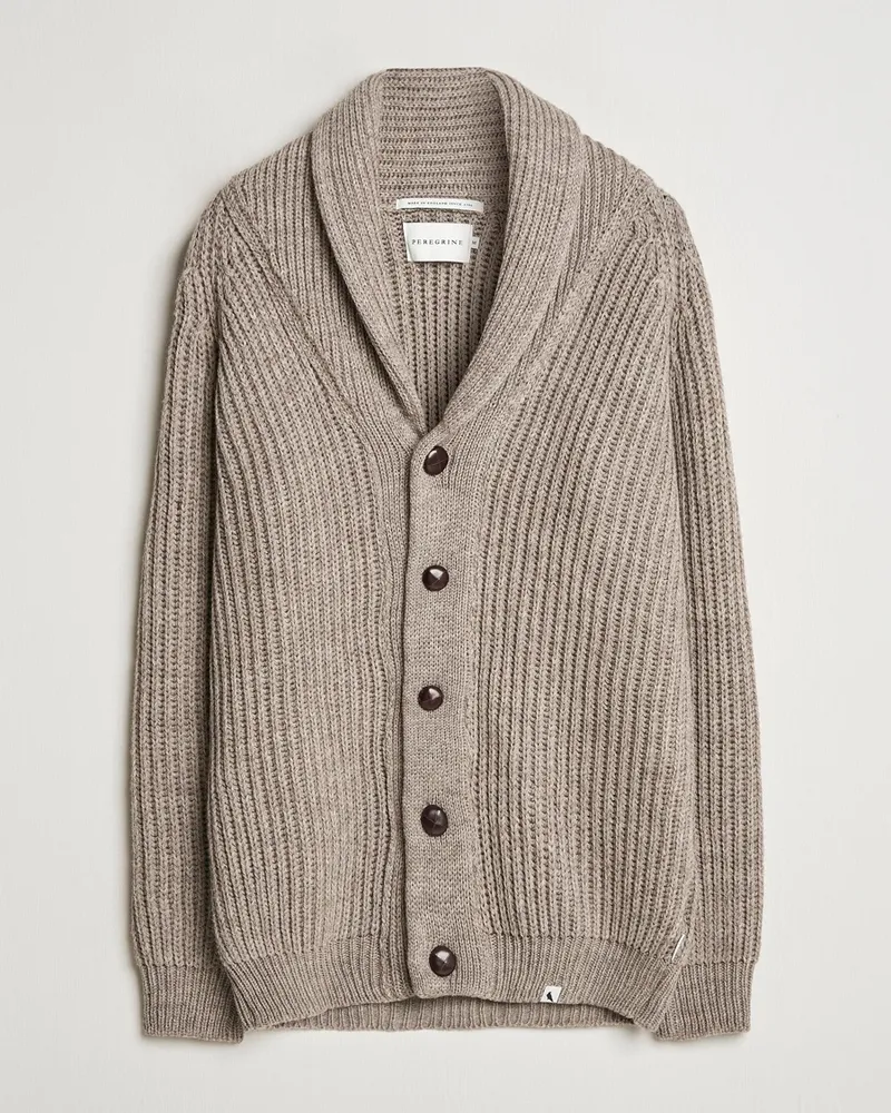 Peregrine Wilkinson Ribbed Wool Cardigan Light Brown Beige