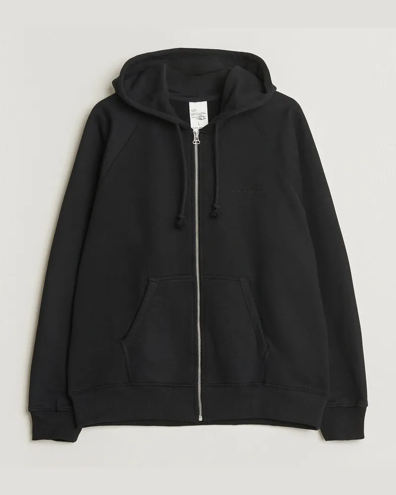 Nudie Jeans Gunde Logo Full Zip Hoodie Black Schwarz