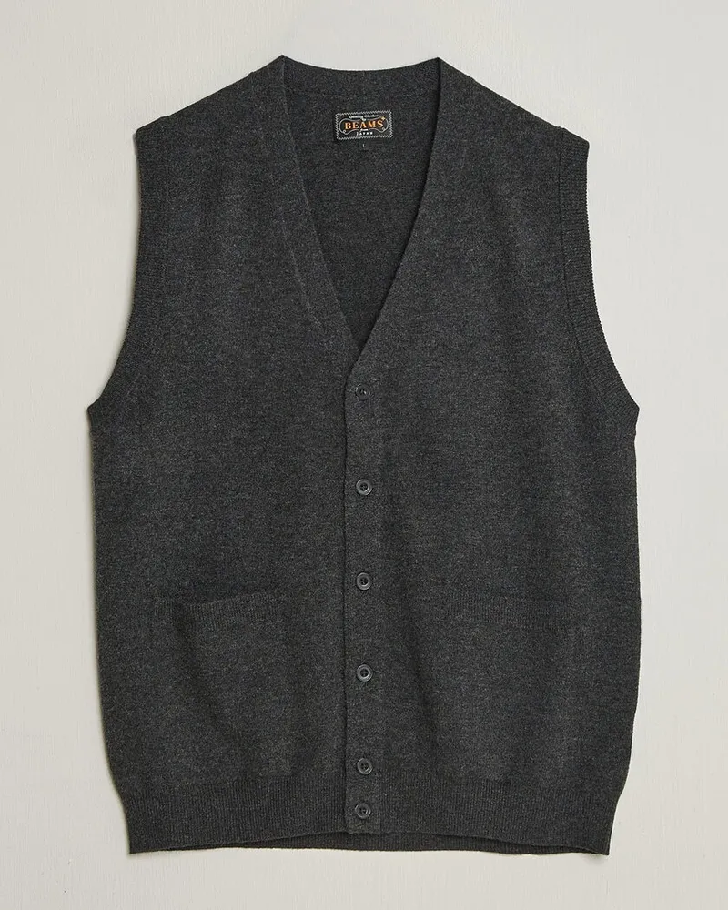 Beams Plus Button Knit Vest Charcoal Grau