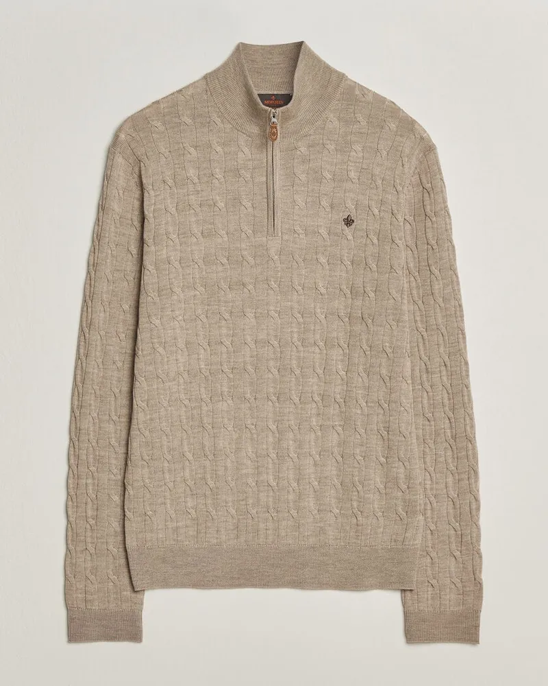 Morris Merino Cable Half Zip Khaki Beige