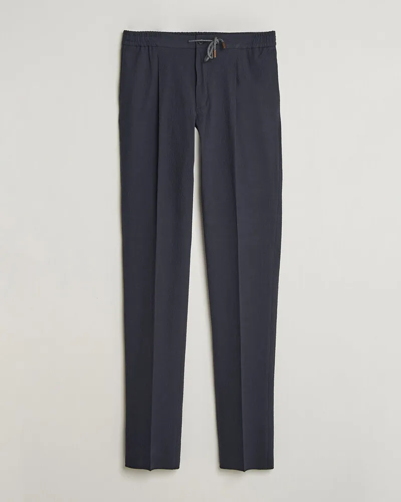 Incotex Tapered Fit Seersucker Pants Navy Blau