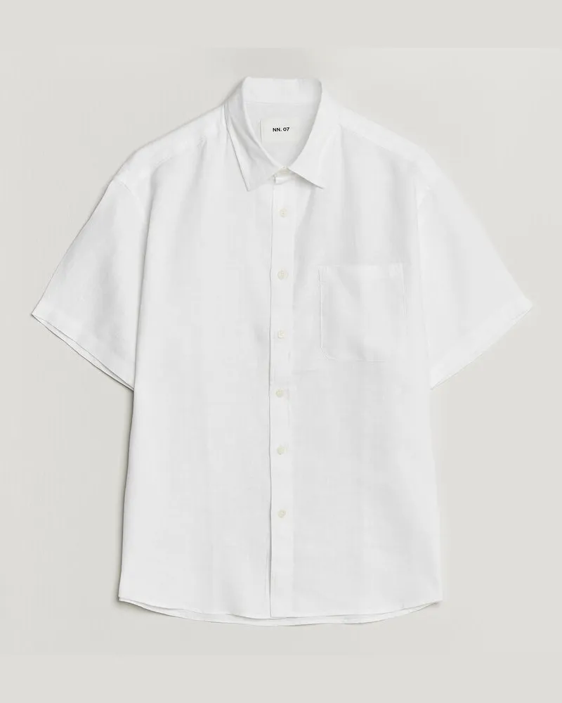 NN 07 Deon Linen Short Sleeve Shirt White Weiß