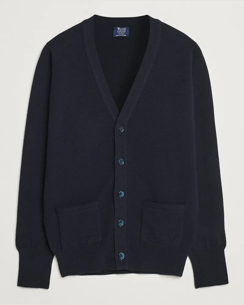 William Lockie Rob Lambswool Cardigan Navy Blau