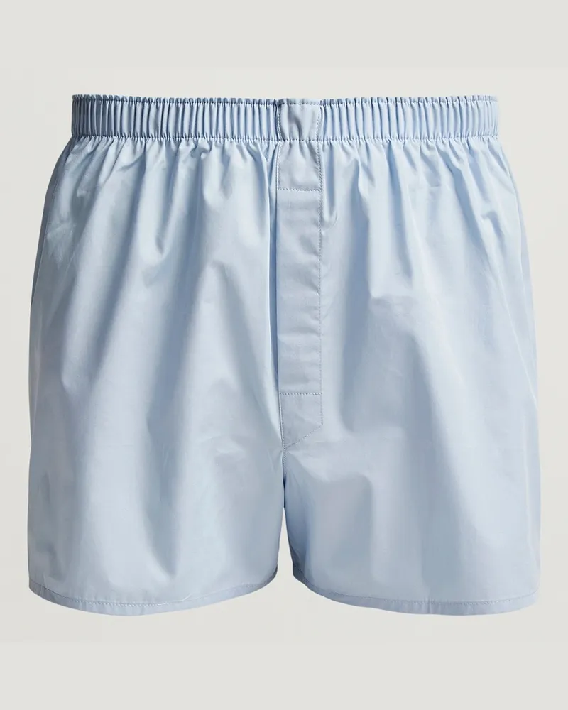 Sunspel Classic Woven Cotton Boxer Shorts Plain Blue Blau