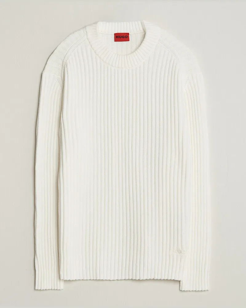HUGO BOSS Sribban Cotton Knitted Sweater Natural Weiß