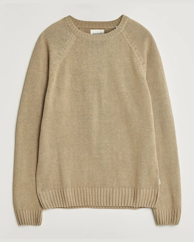 Gant Linen/Cotton Crew Neck Sweater Dark Khaki Beige