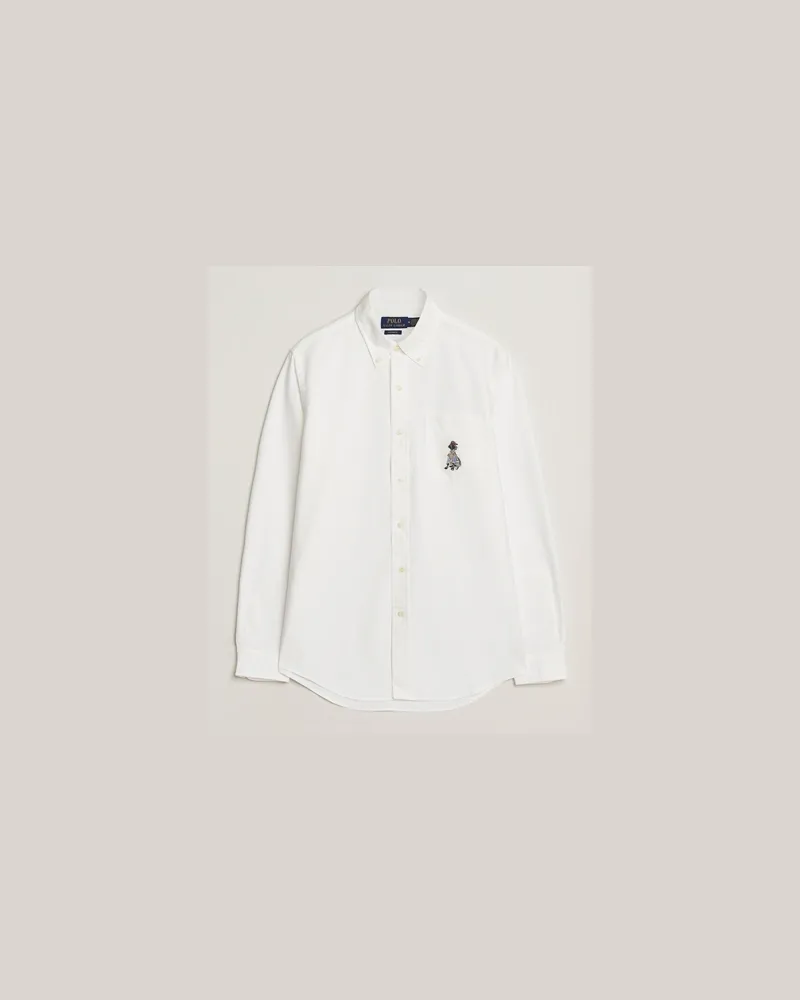 Ralph Lauren Custom Fit Dog Pocket Oxford Shirt White Black Lab Weiß