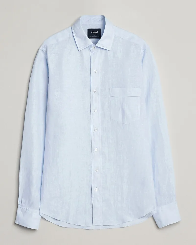 Drake's Drake Linen Summer Shirt Sky Blue Blau