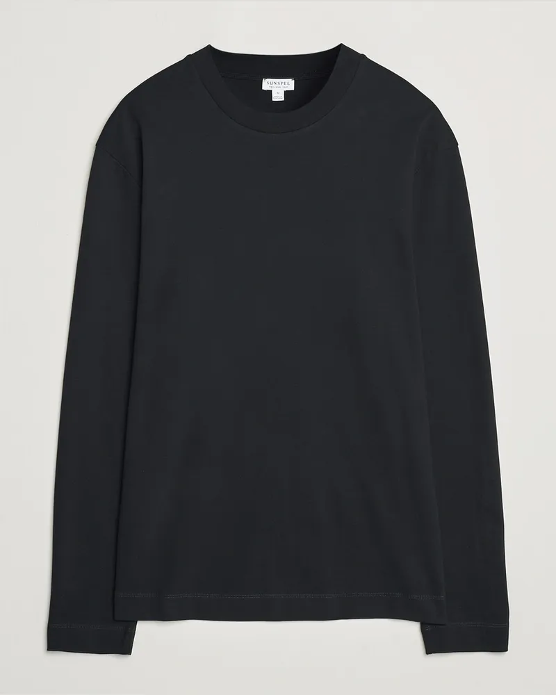 Sunspel Heavy Weight Supima Cotton Long Sleeve T-Shirt Black Schwarz
