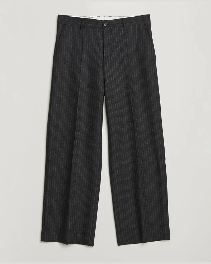 Filippa K Hector Wool Flannel Pinstriped Trousers Anthracite Grau