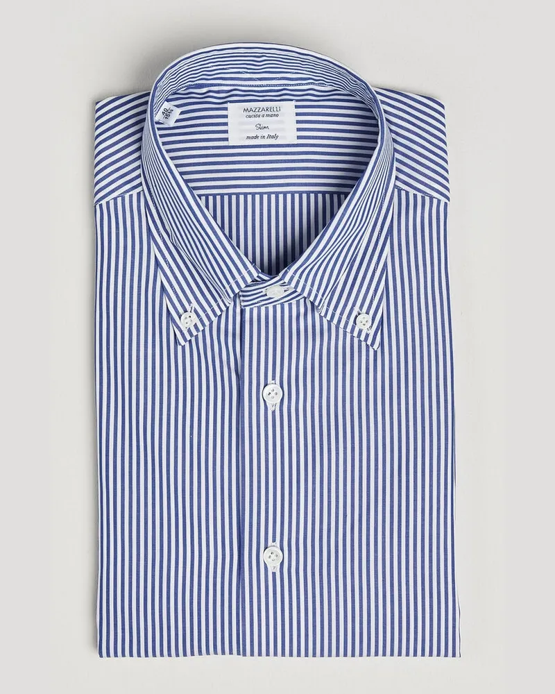 MAZZARELLI Soft Cotton Button Down Shirt Blue Stripe Blau