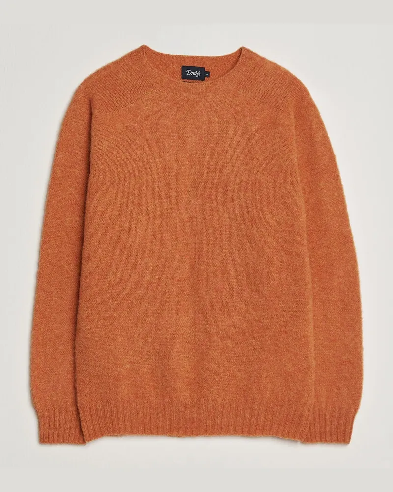 Drake's Brushed Shetland Crew Orange Orange