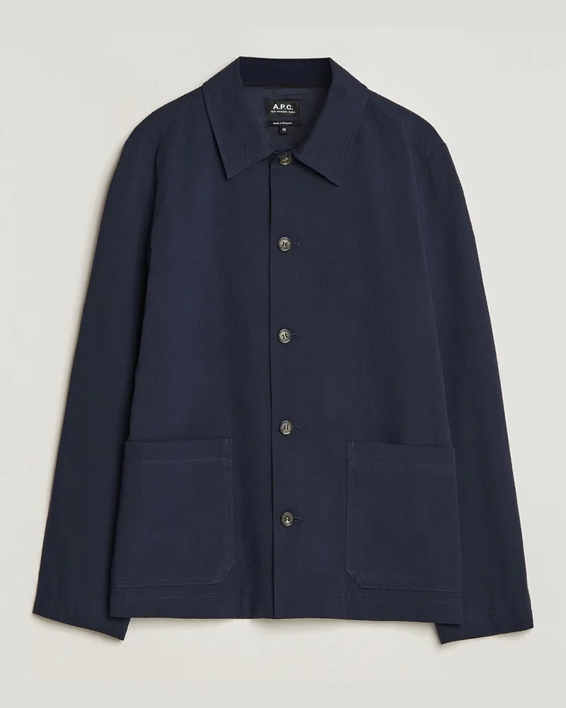 A.P.C. Brest Seersucker Overshirt Dark Navy Blau
