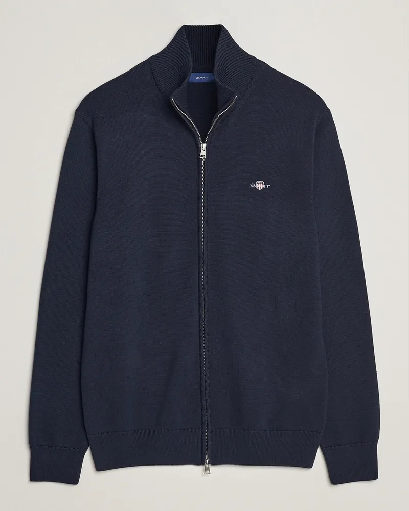 Gant Cotton Full Zip Cardigan Evening Blue Blau