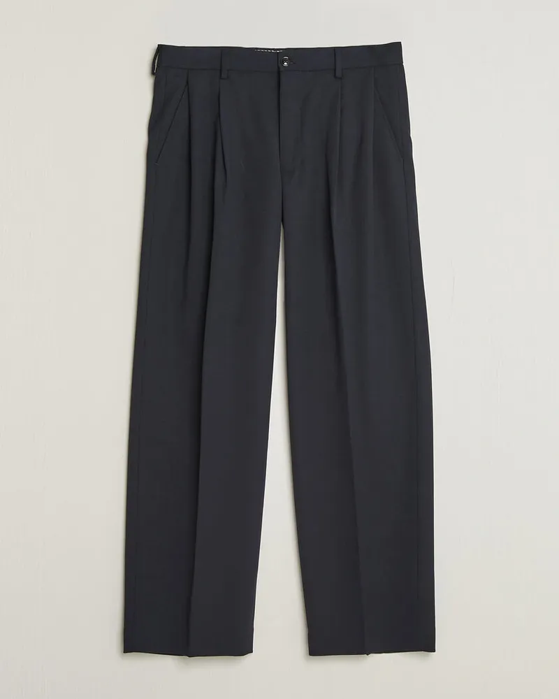 NN 07 Justin Wool Pleated Suit Trousers Deep Navy Blau