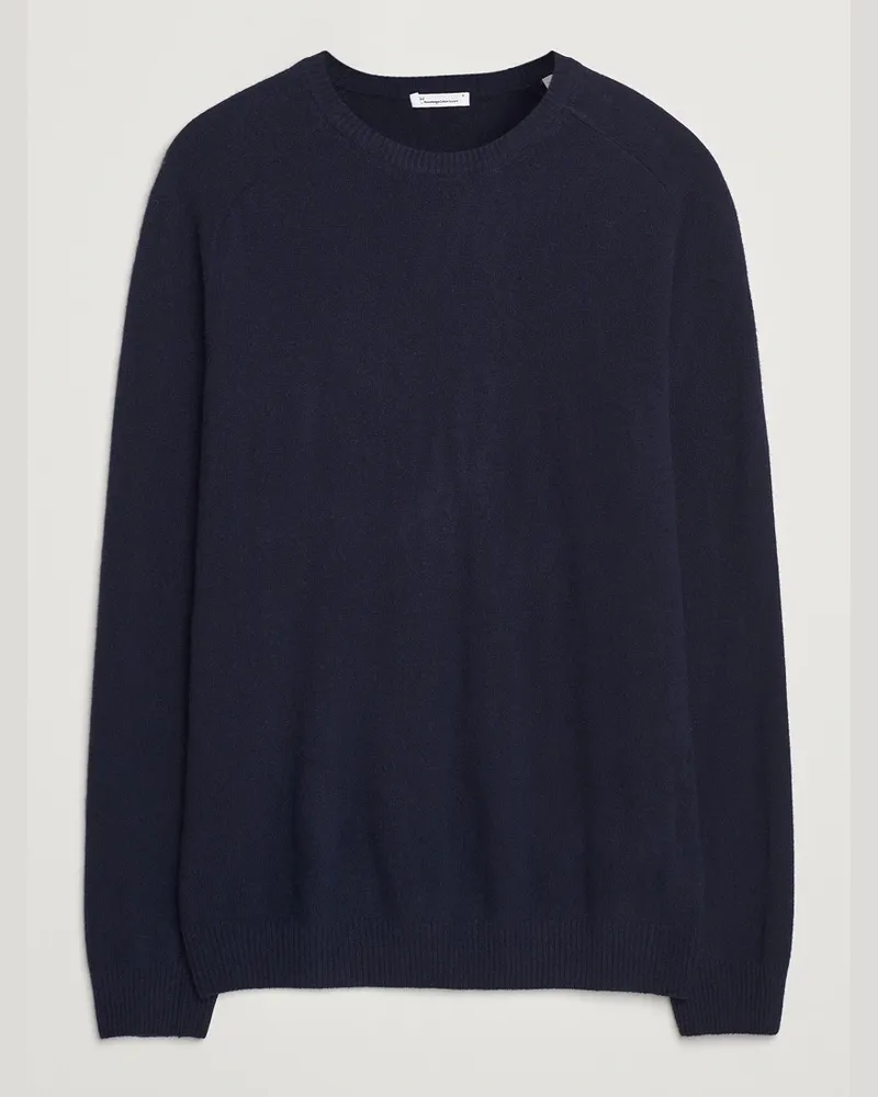 Knowledge Cotton Apparel Lambswool Roundneck Navy Blau
